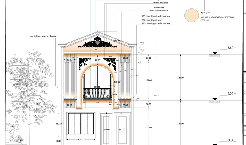 Dimensioned facade elevation