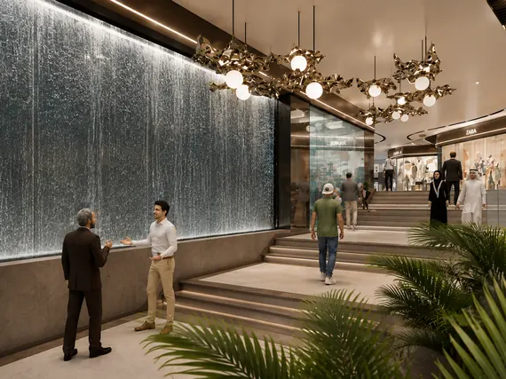 Planted water wall along the concourse