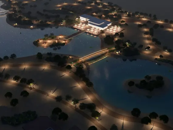 Aerial view of the lake at night