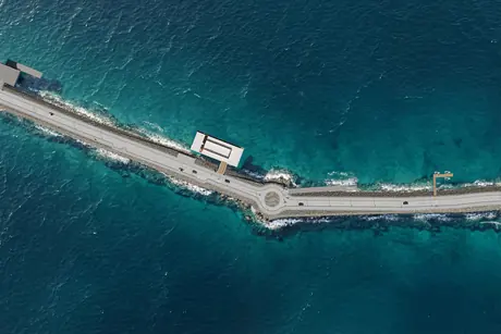 Aerial view of the breakwater and marine club